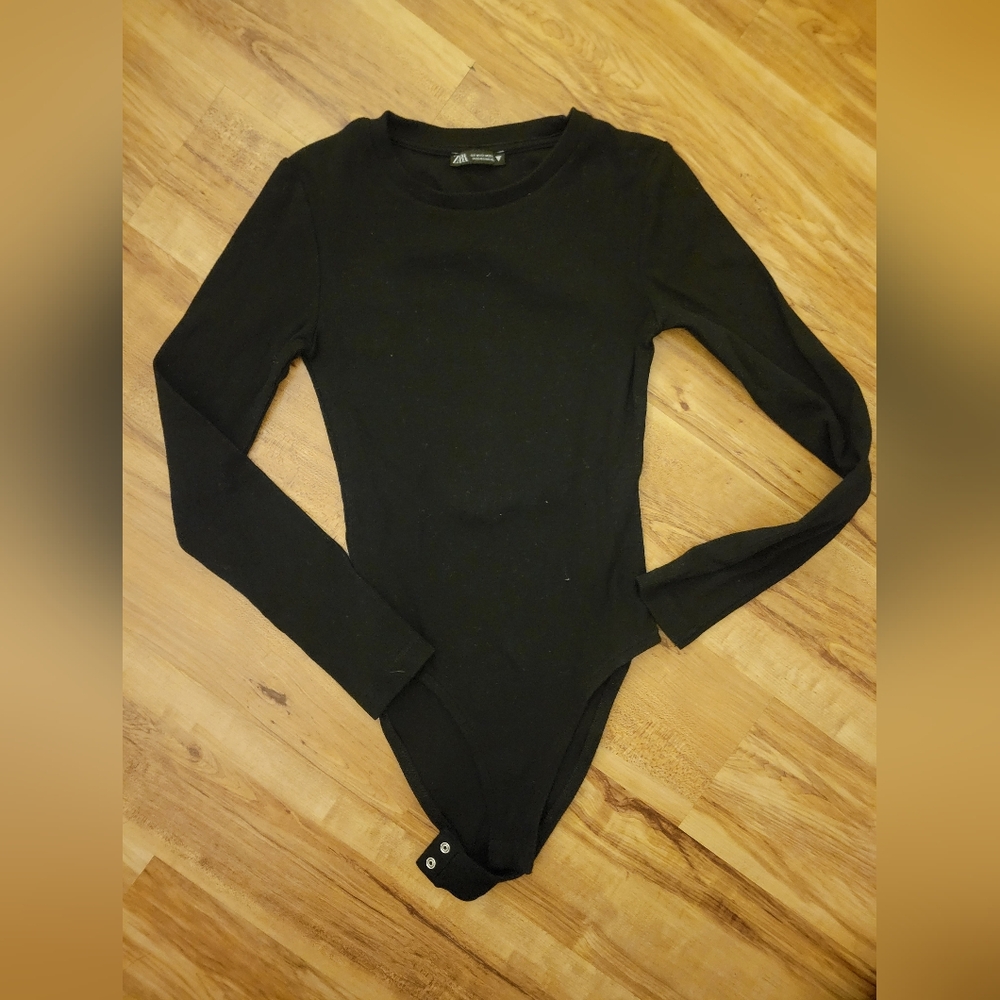 Zara Black Long Sleeve Bodysuit Sz M